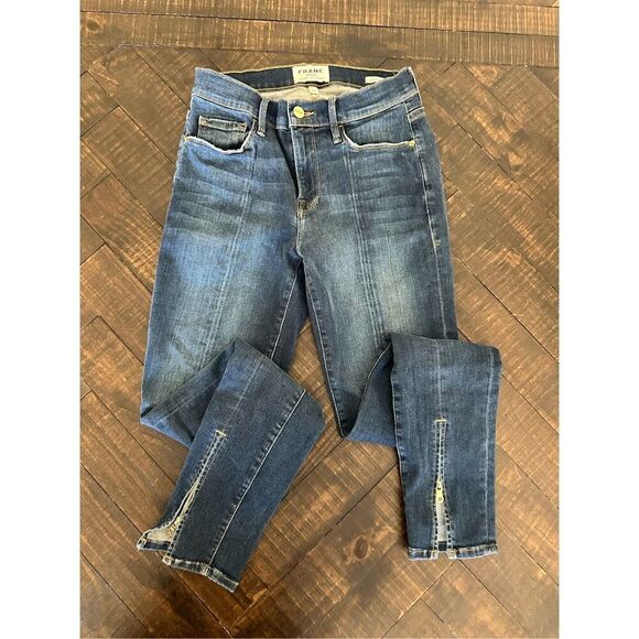 FRAME Denim Skinny Ankle Zip Le Skinny de Jeanne Blue Classic 5 Pocket Jeans Siz - Picture 2 of 5
